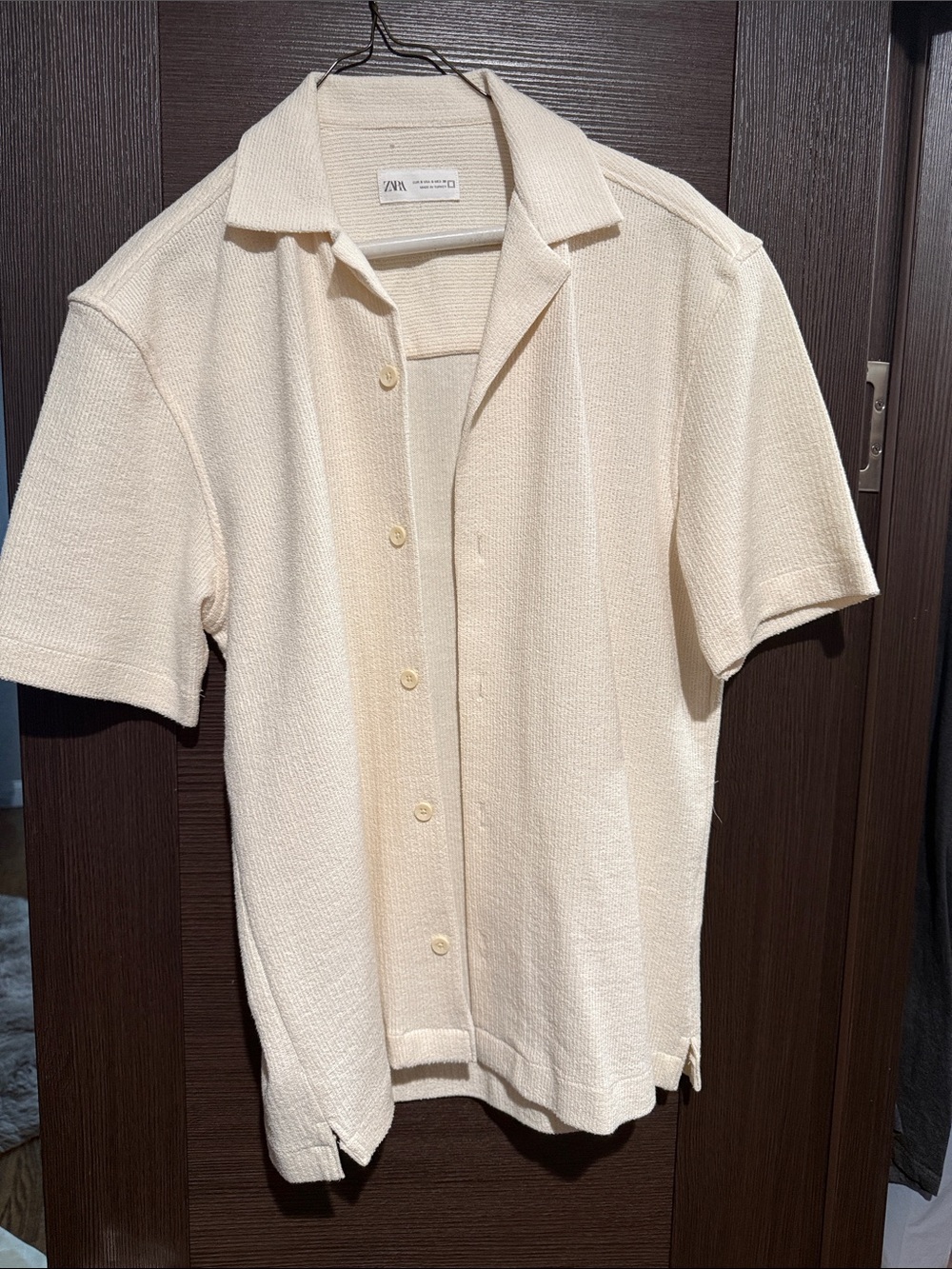 ZARA Cream Short-Sleeve Button-Up Camp Collar Shirt - Picture 1 of 5